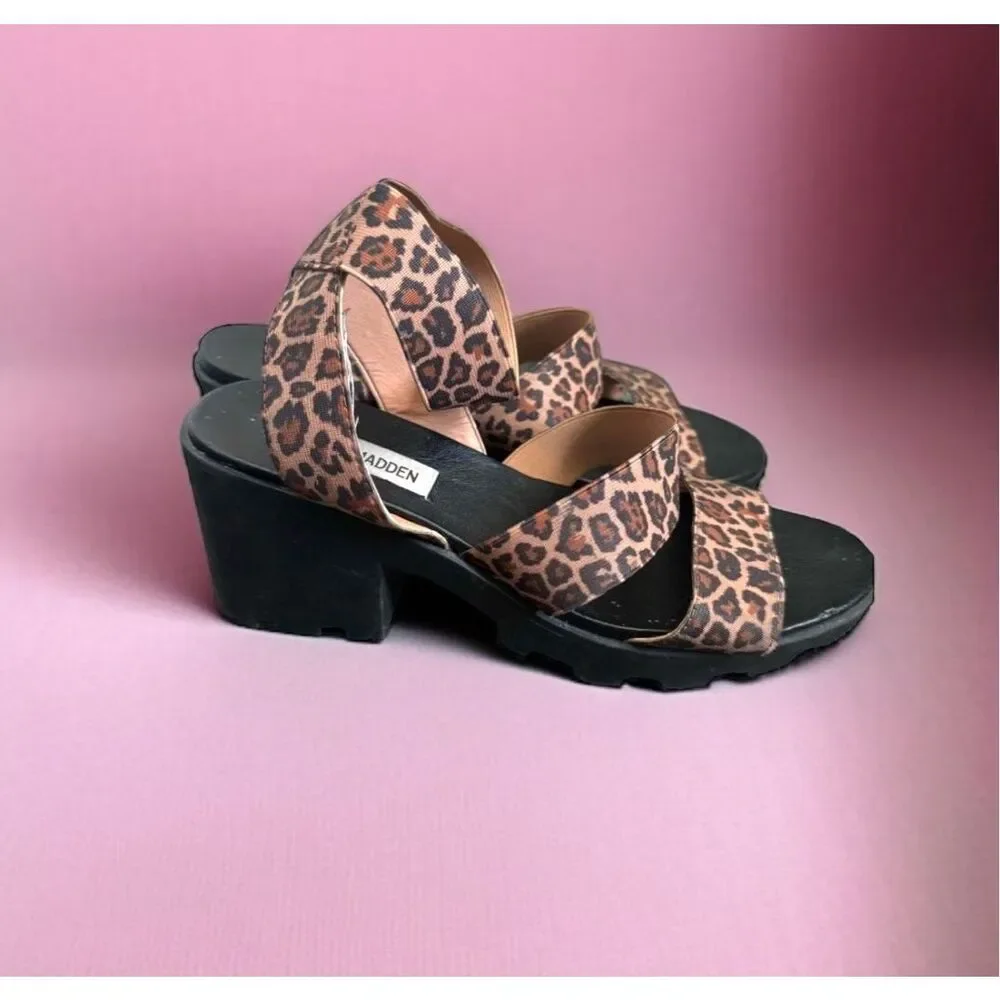 Steve Madden Soho Lug Sole Haidar Leopard Platform‎ Chunky Sandals Y2K Size 6